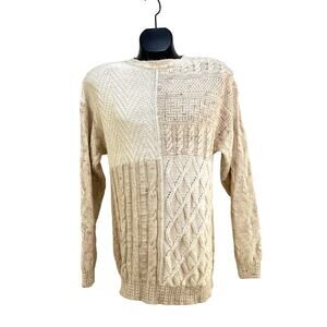 Vintage 90s Liz Wear Ivory Cotton Knit Oversized Crewneck Sweater